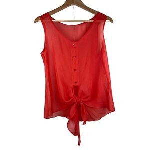 h.i.p. Happening in the Present Size L Sheer Coral Front Tie Tank Top